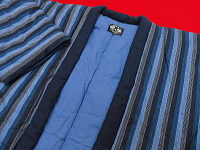 本場久留米の高級綿入り袢纏 大判サイズ・3L 太縞・紺